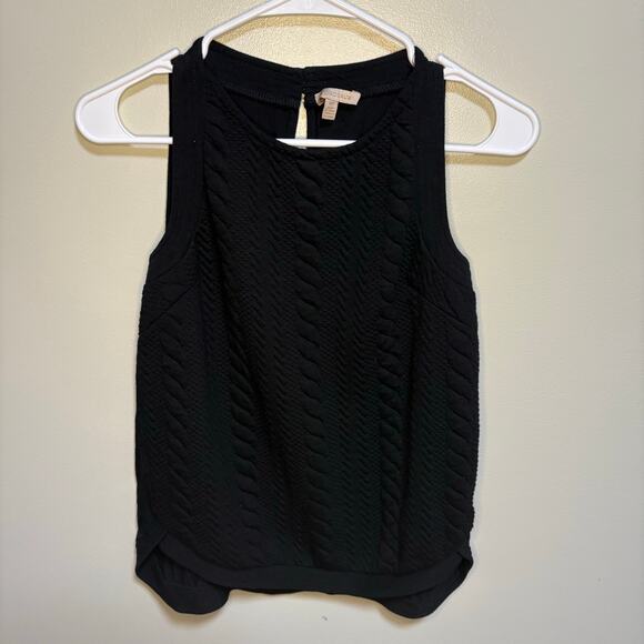 Anthropologie Bordeaux Black Cable Pattern Crewneck Sleeveless Blouse Small - Picture 1 of 9